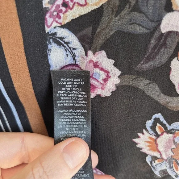 White House Black Market Kimono L XL Black Sheer Chiffon Tasseled Lagenlook Boho - Picture 8 of 10